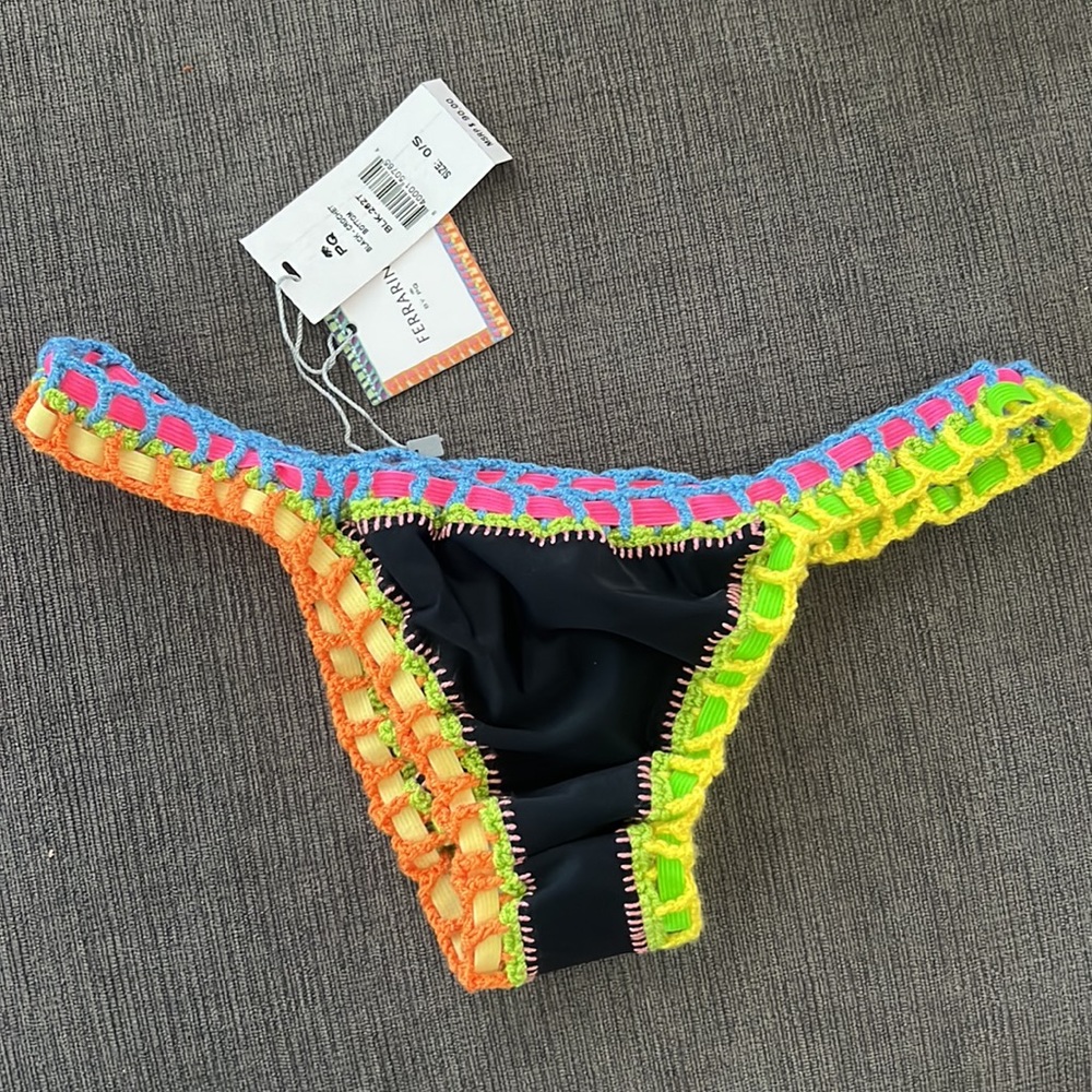 Ferrarini PQ Swim Black Crochet Bikini Bottom NWT - Picture 3 of 3